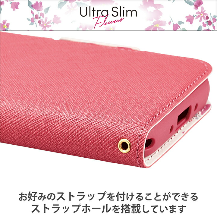 かんたんスマホ3 ソフトレザーケース 薄型 磁石付 フラワーズ