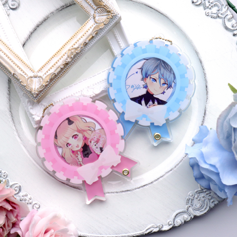 缶バッジアクリルフレーム ウェディングロゼット ホワイトベージュ