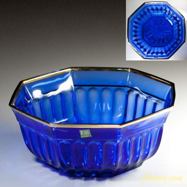 保谷HOYAクリスタル瑠璃ガラス八角金彩盛鉢 | 和食器リサイクル通販