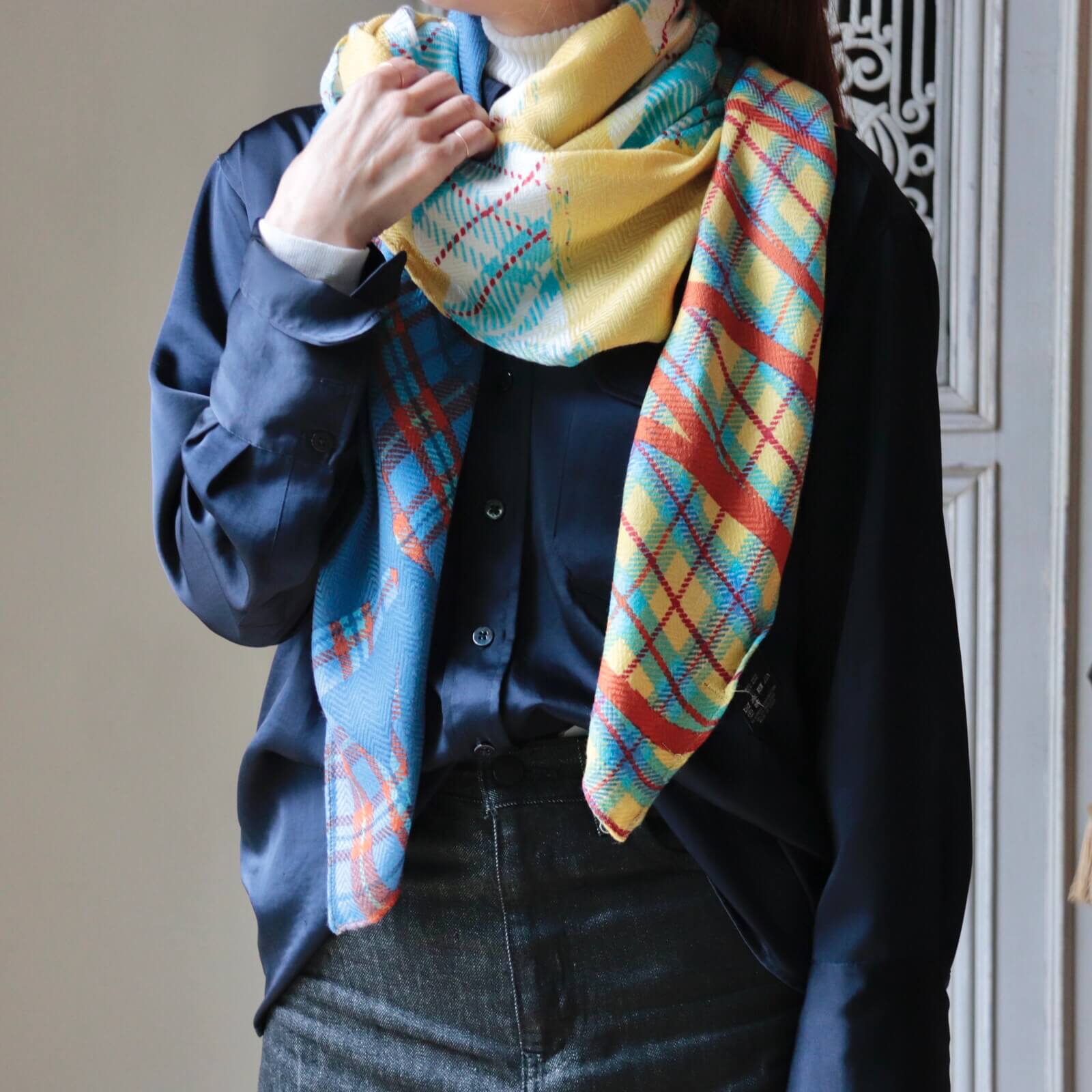 Atelier Ninon / manipuri ウールシルクストール コラージュチェック