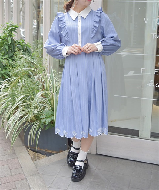 スカラップ刺繍バイカラーワンピース | axes femme | axes femme