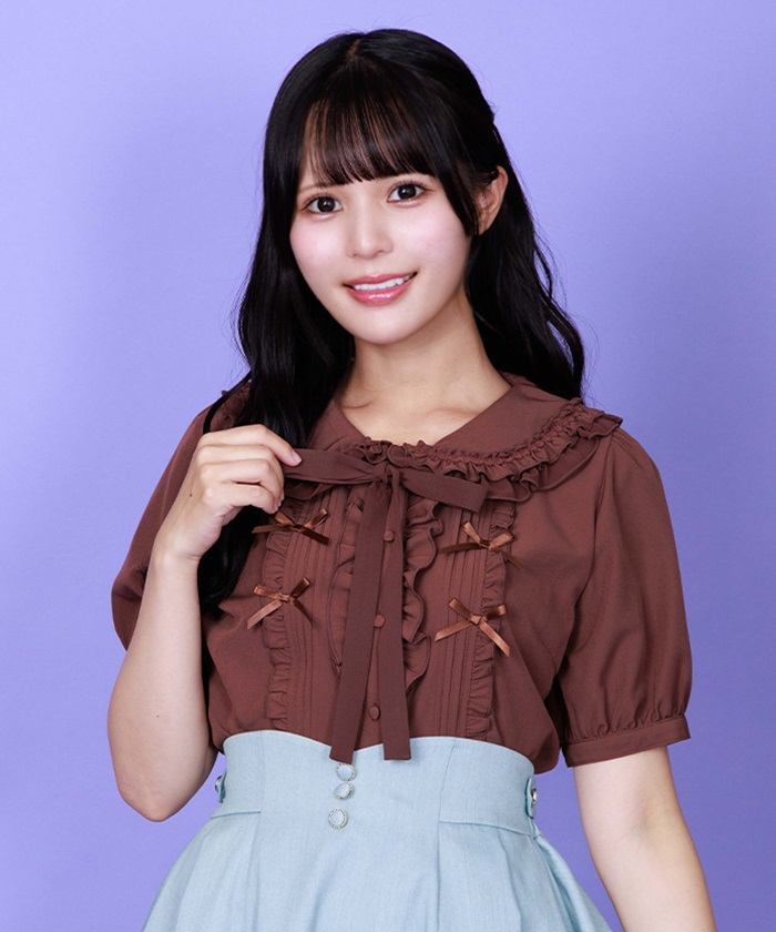 リボンフリル半袖ブラウス | axes femme online shop