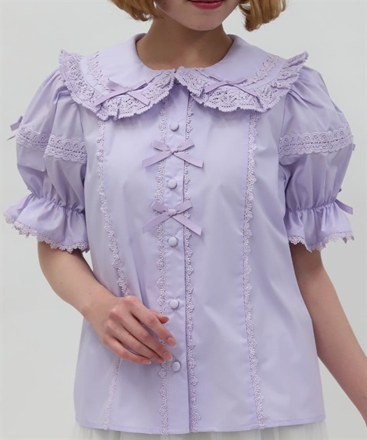 トーションレース丸襟半袖ブラウス | Chalmiere | axes femme onlineshop