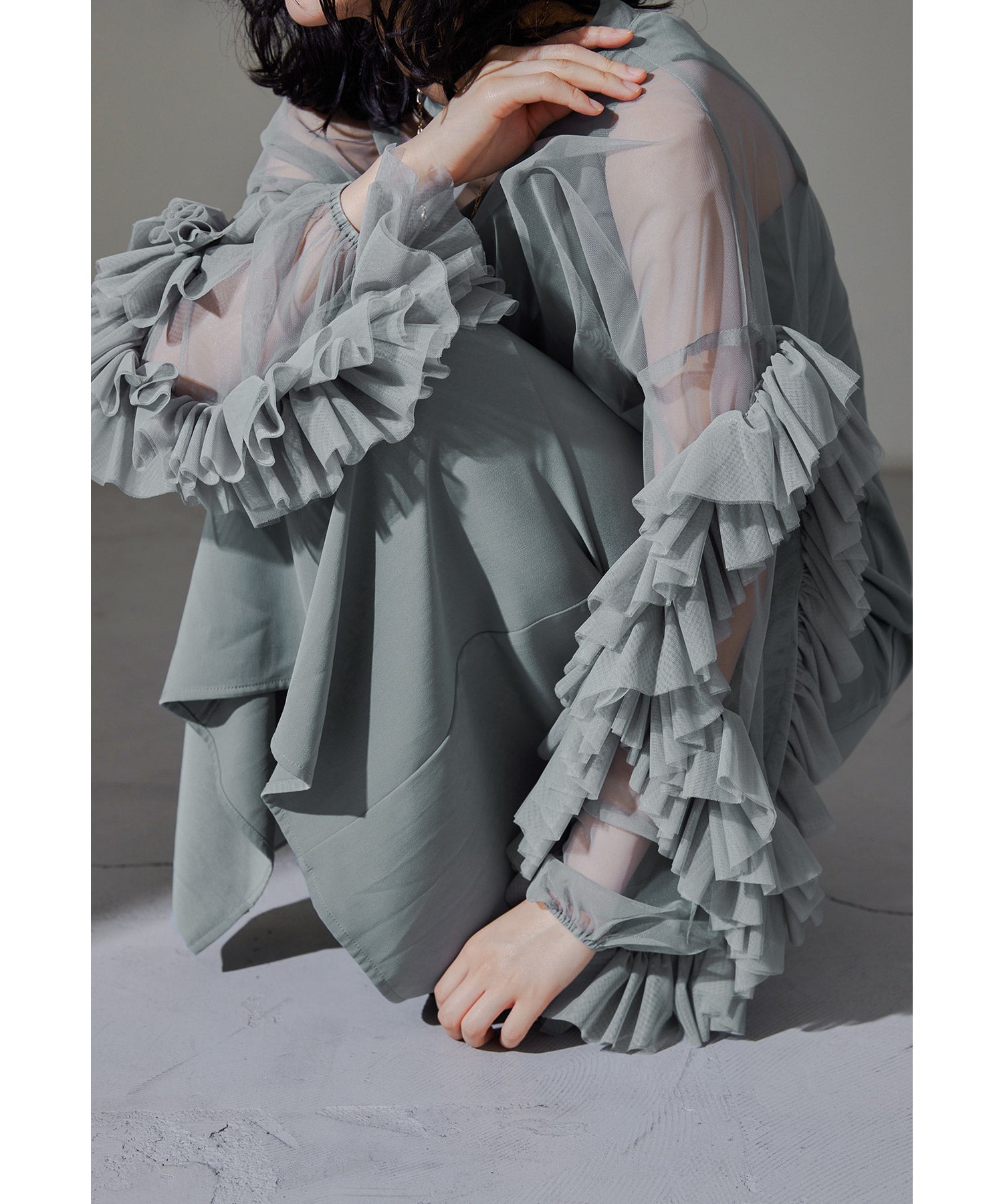 ボリュームチュールセットドレス フリルブラウス カップ入り 胸パッド