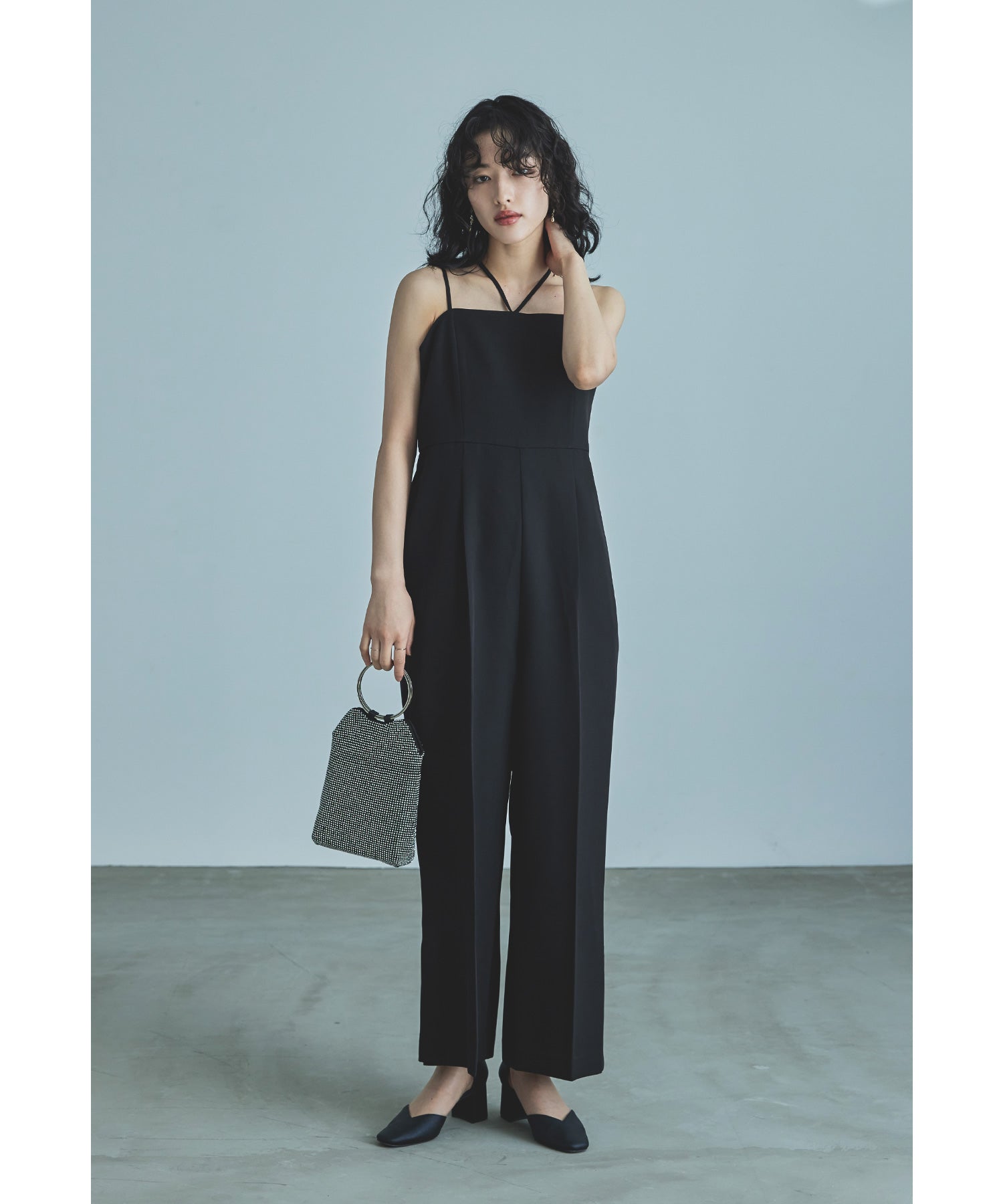 ダブルクロスオールインワンドレス パンツドレス ストライプ