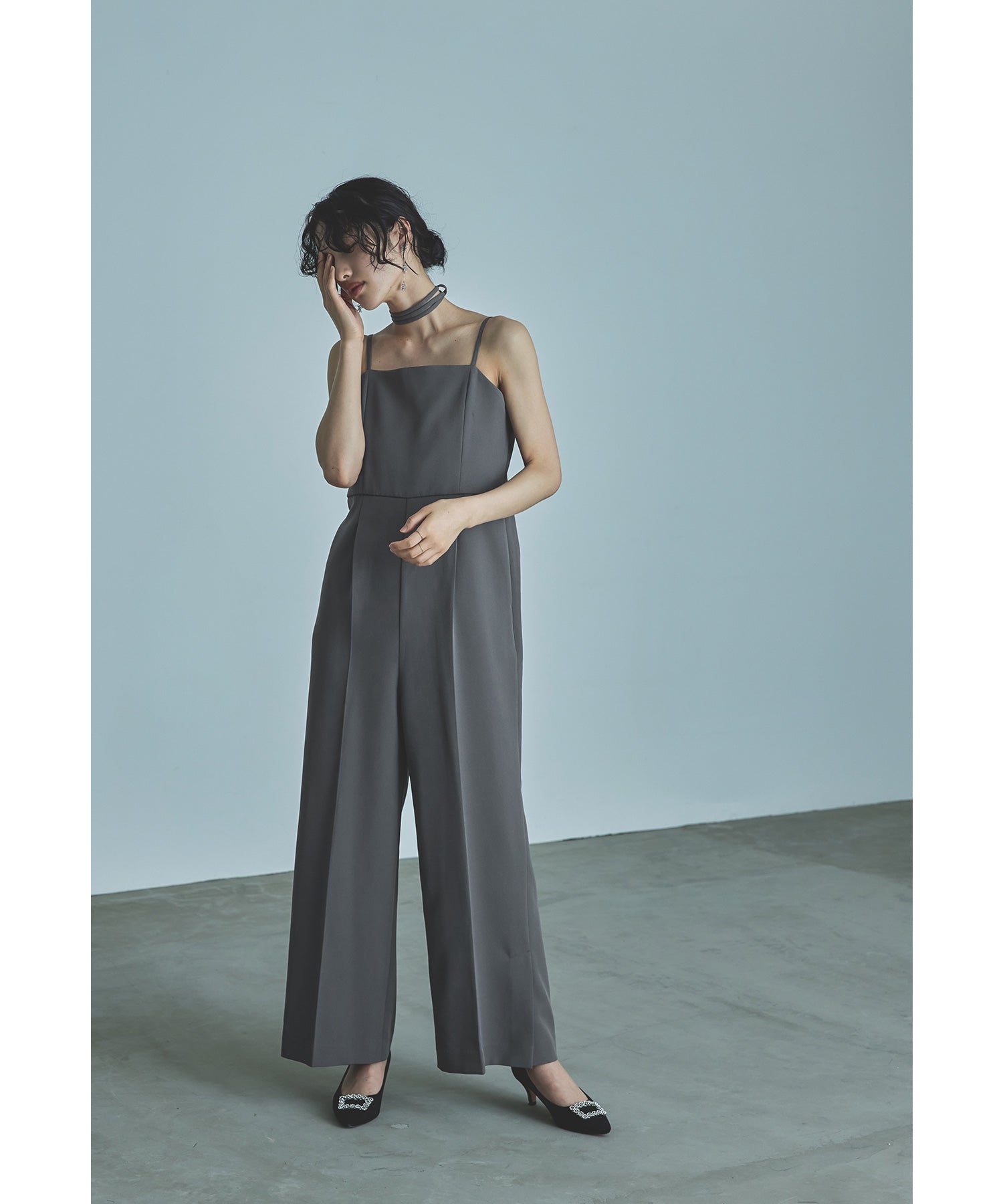 ダブルクロスオールインワンドレス パンツドレス ストライプ