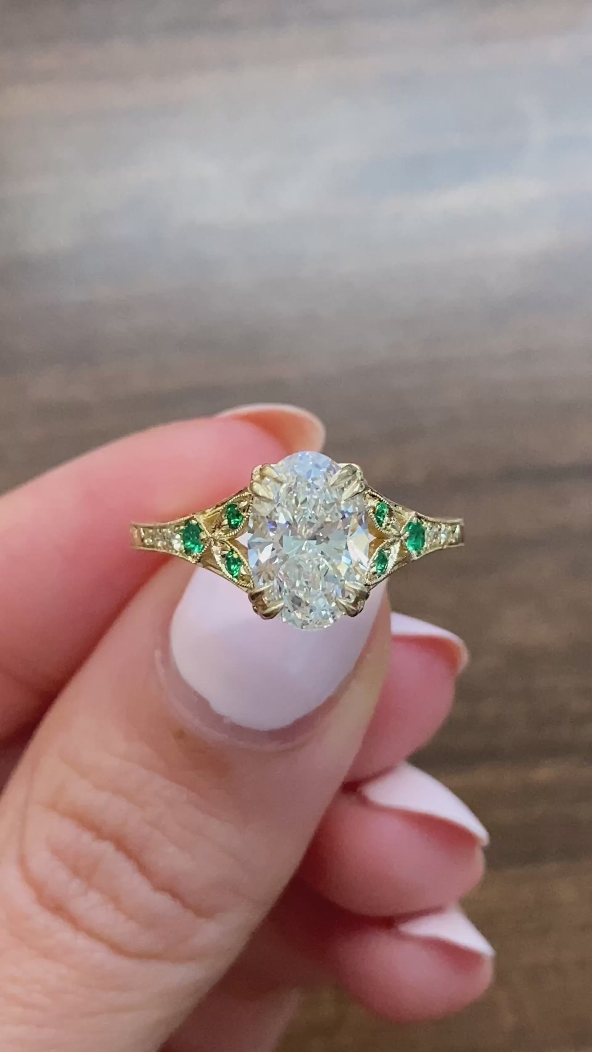 Skyla - Emerald | Ornate Vintage-Inspired Engraved Engagement Ring