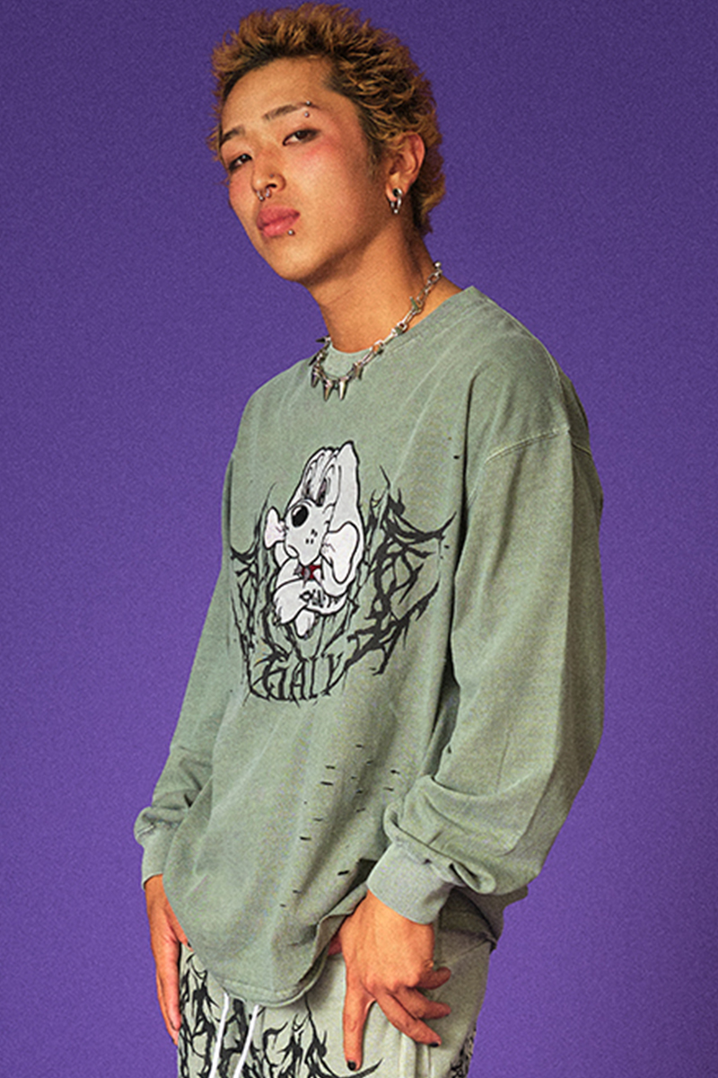 GALFY (ガルフィー) 染め染めわんちゃんボロボロンTee GREIGE / ロック