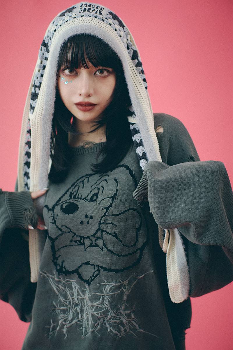 GALFY (ガルフィー) スパイダー染め染めニット BLACK / ロック