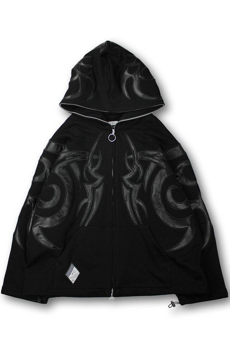 予約商品】GALFY (ガルフィー) 部族系ダブダブパーカー BLACK / ロック