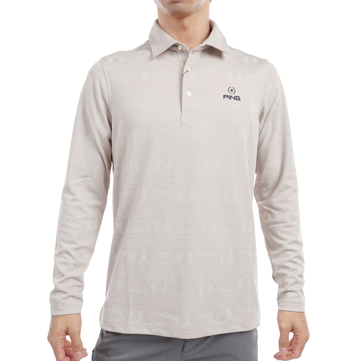 セール・アウトレット】Mr.PING 凹凸長袖ポロシャツ(長袖シャツ