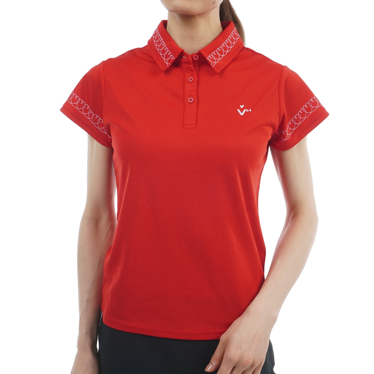 セール・アウトレット】ハート刺繍鹿の子半袖ポロシャツ レディス(半袖