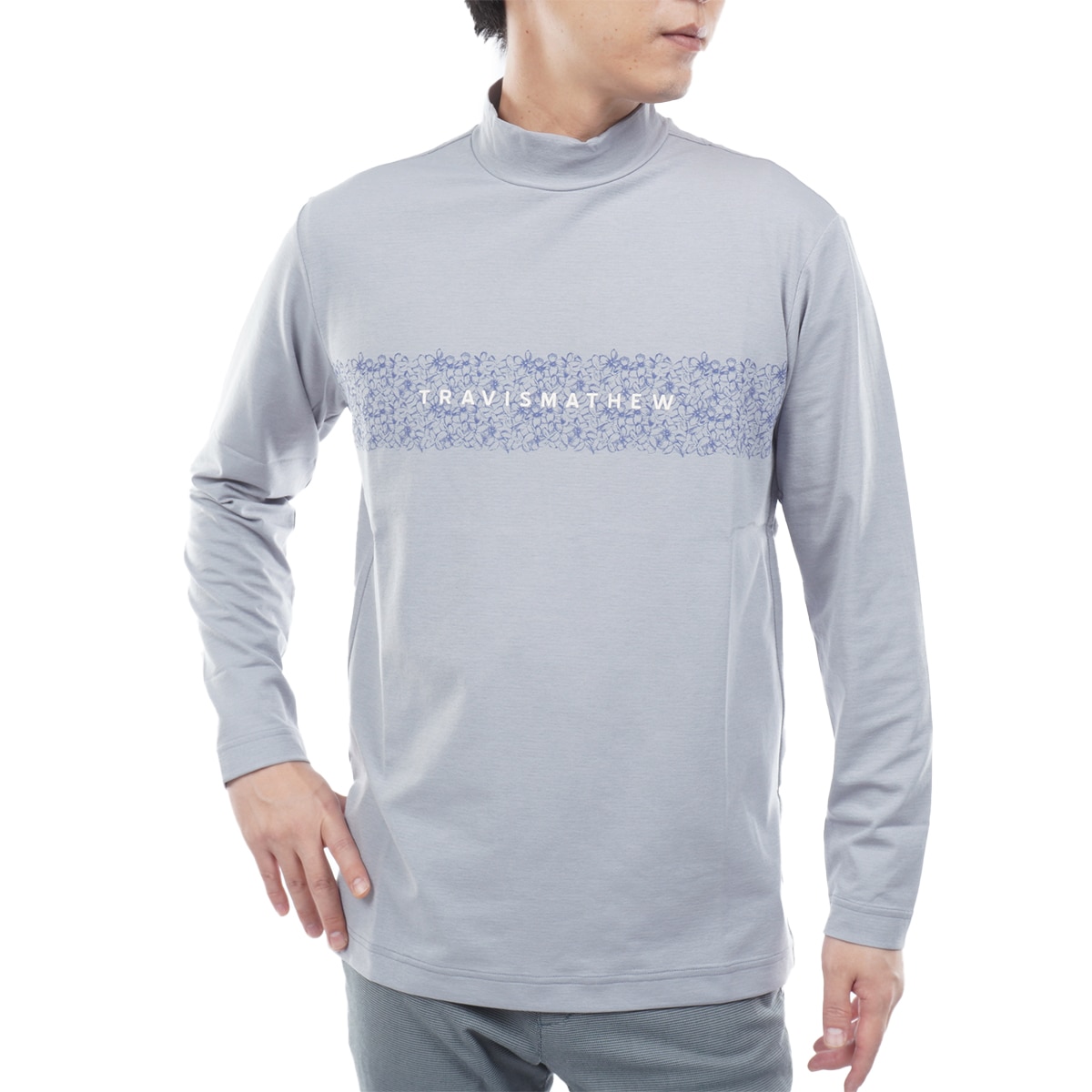 チェストプリント モックネック長袖シャツ(長袖シャツ・ポロシャツ