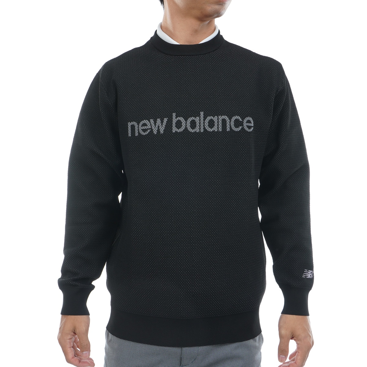 ロゴメッシュダブルジャカード クルーネックニットプルオーバー(中間着