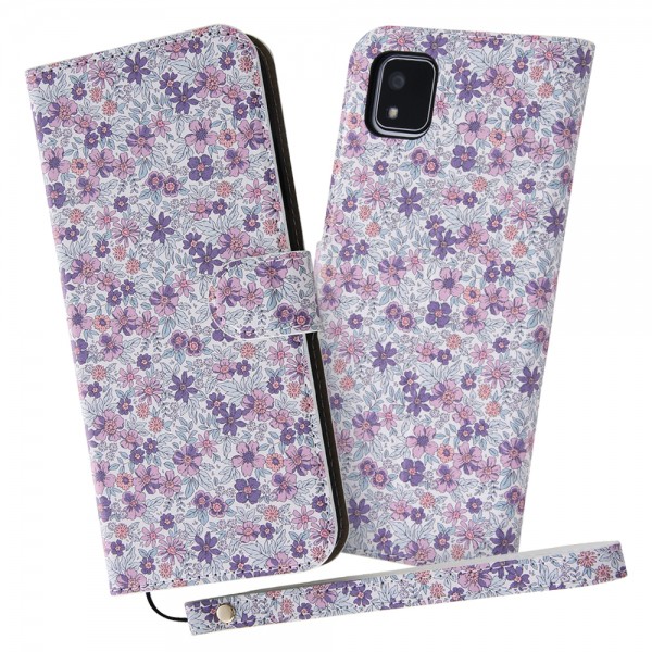 レイ・アウト かんたんスマホ3 耐衝撃 手帳 ストラップ付/花柄