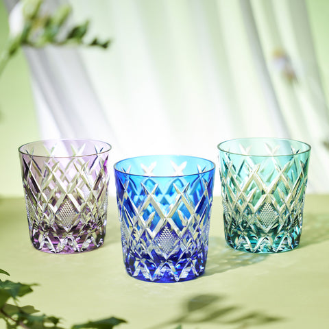 江戸切子 伝統工芸士 木村泰典 作 矢来魚子紋 オールドグラス 金赤