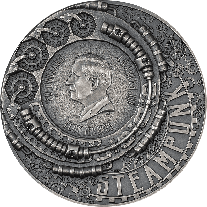 クック諸島 2024年 スチームパンク カーニバル 20ドル銀貨金メッキ付