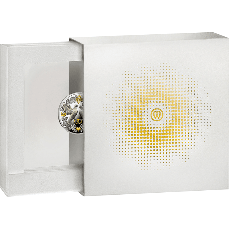 カメルーン 2025年 永遠の誓い 二羽の鳩 500フランカラー銀貨 プルーフ