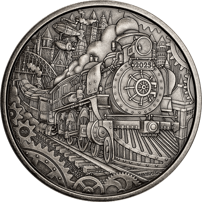 カナダ 2025年 奇想天外な世界 蒸気機関車 50ドル銀貨 アンティーク