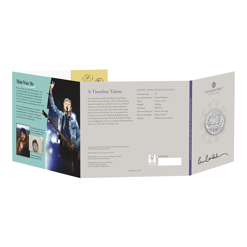 英国 2024年 伝説のミュージシャン ポール・マッカートニー 5ポンド白