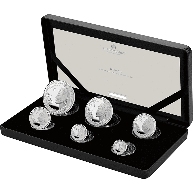 英国 2024年 ブリタニア 銀貨6種セット（5、10、20、50ペンス、1、 2