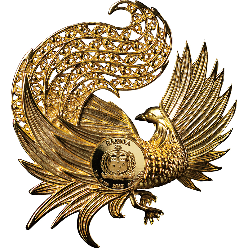 サモア 2025年 銀線細工のフェニックス 5ドルカラー金メッキ銀貨