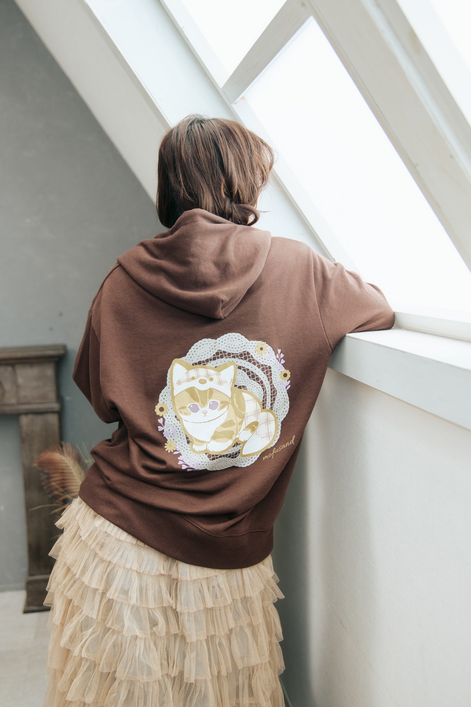 mofusand ZIPパーカー カントリーチェック きつねにゃん ダークブラウン