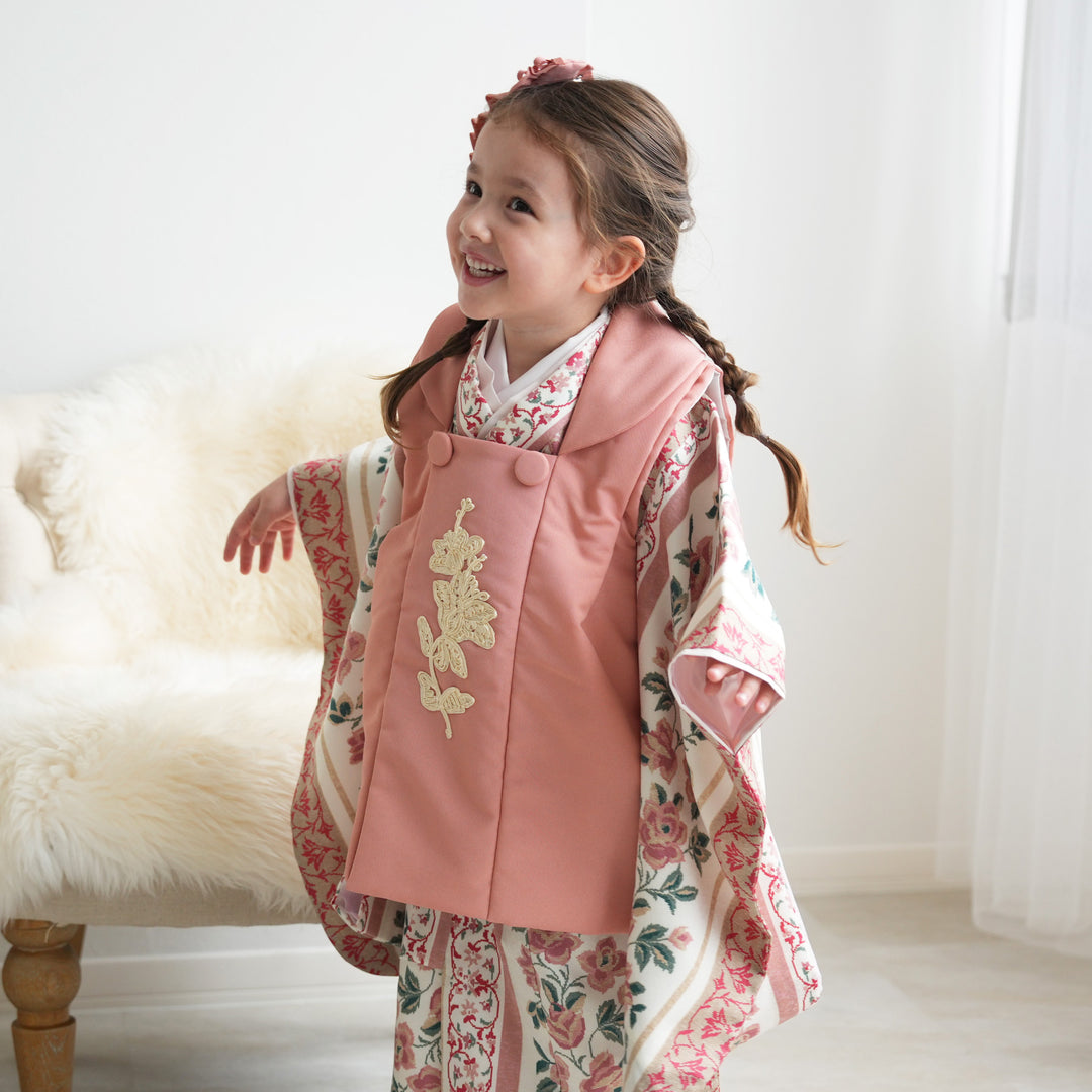 レンタル】七五三着物 3歳女の子 被布セット 和風館 コード刺繍 モダン