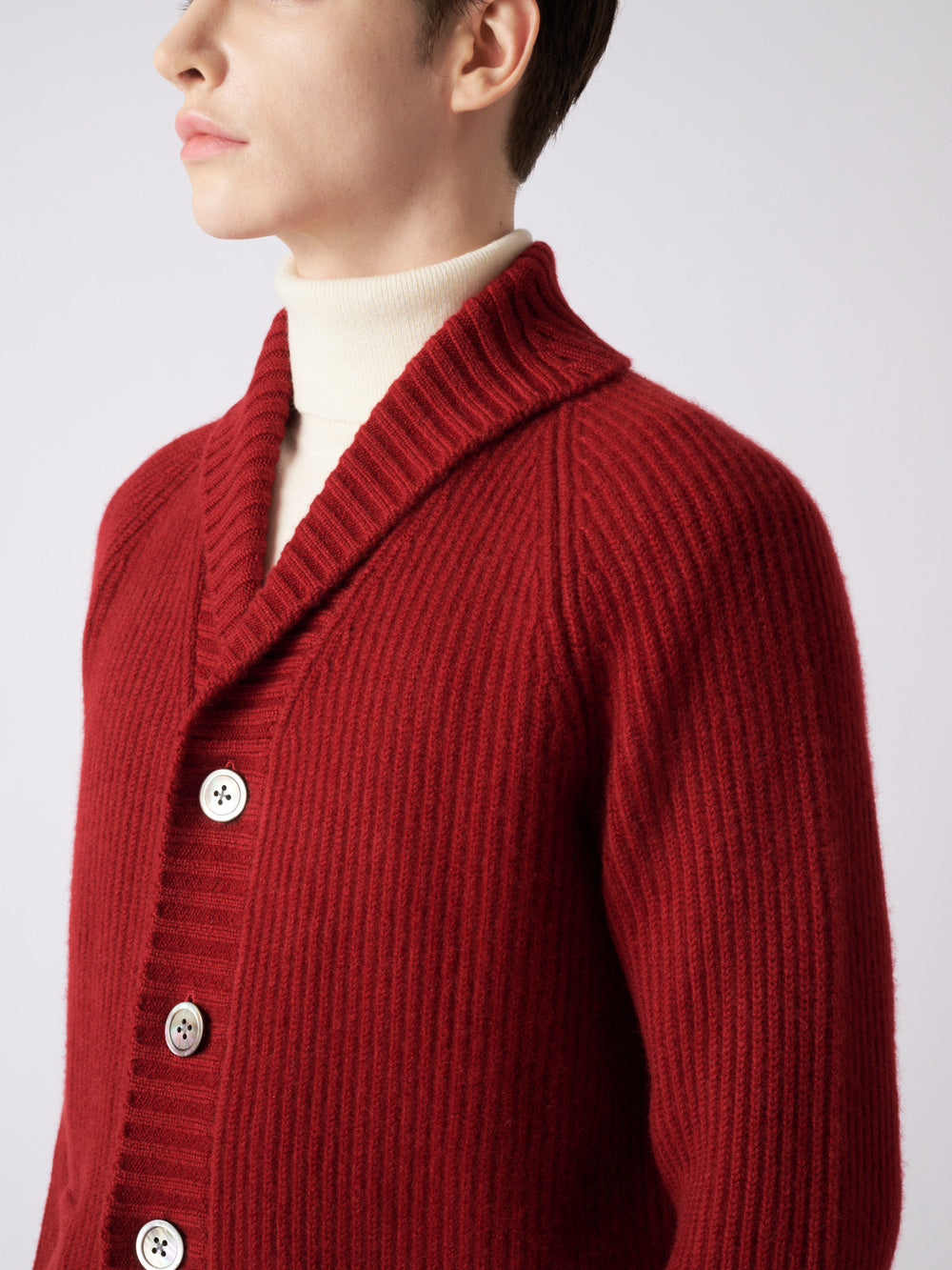 日本製】カシミヤ100% 両畦編み ショールカラー カーディガン メンズ