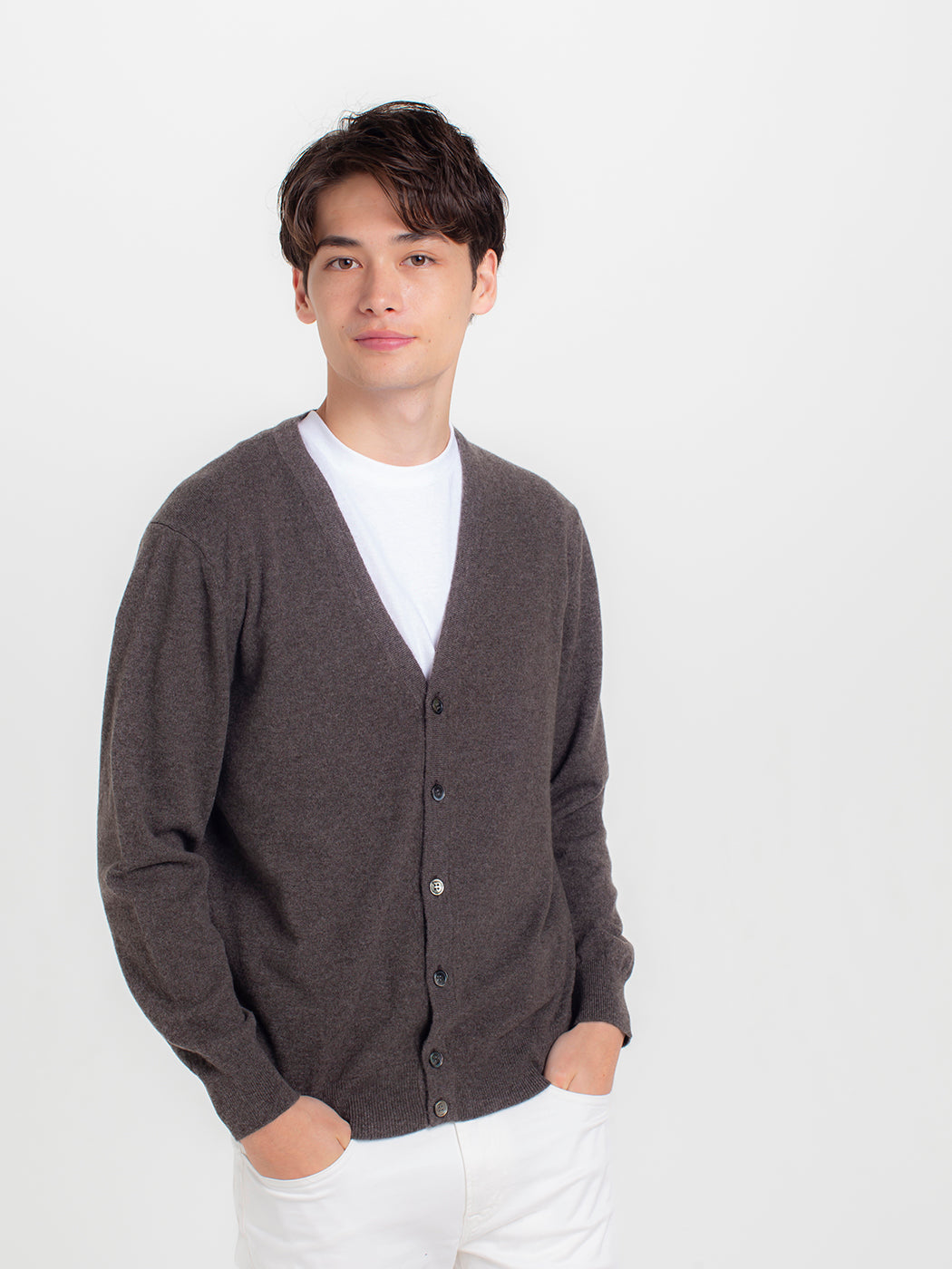 日本製】カシミヤ100% ベーシック Vネック カーディガン メンズ