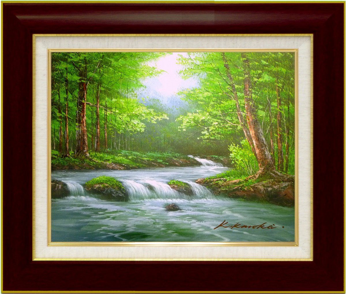 楽天市場】手描き油絵 黒木 啓 滝 F6 画家本人手描き絵画/額入り 額装