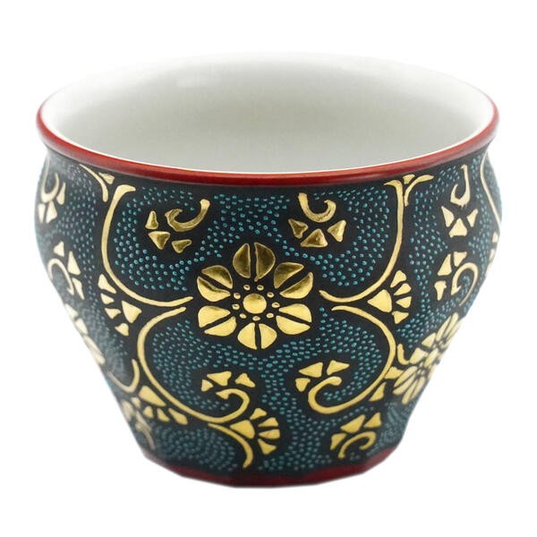 楽天市場】仲田錦玉 九谷焼丸酒盃 渦打青粒盛金宝相華唐草 内に桜