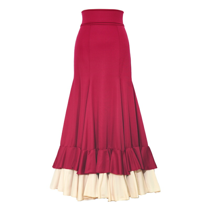 楽天市場】IF-1802 後ろ上がり4段フリルスカート ブラック×レッド