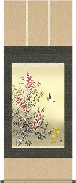 楽天市場】掛け軸 掛軸（かけじく）雪中南天（野川 秀華）[尺五