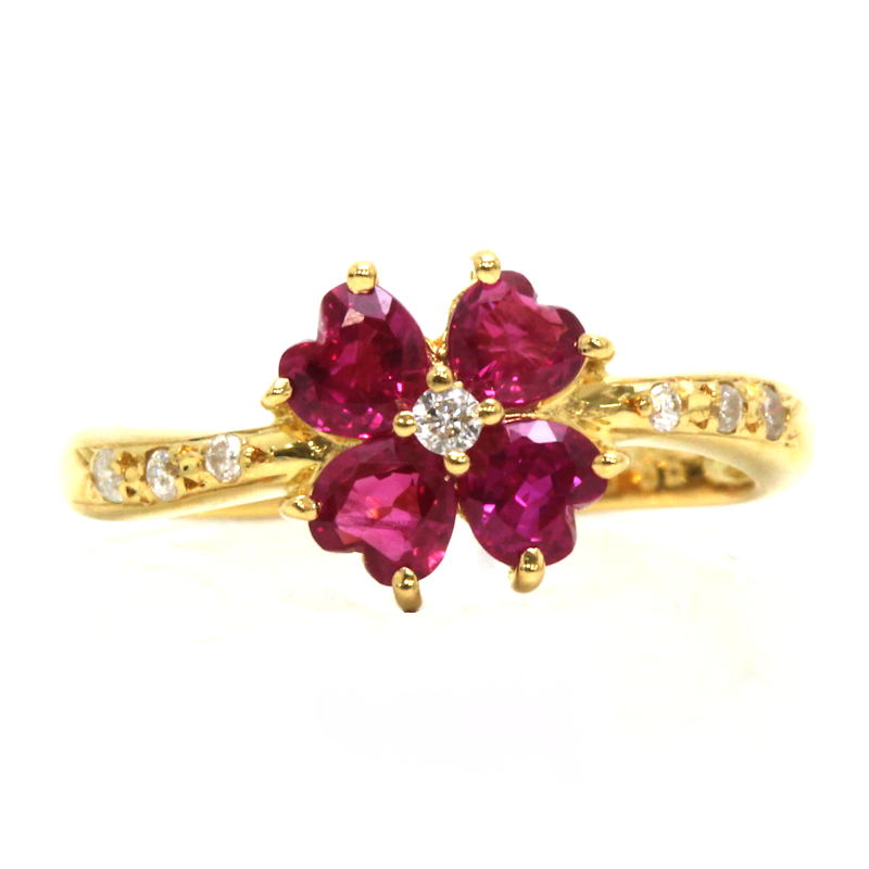 楽天市場】K18 フラワーモチーフリング 10号 ルビー 1.24ct