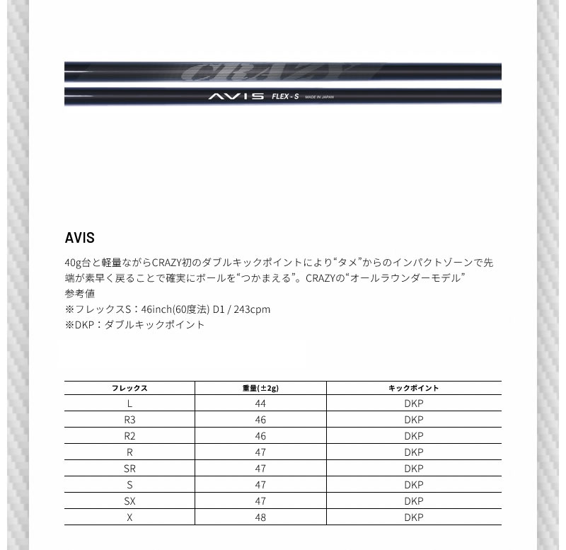 テーラーメイド用互換 スリーブ付きシャフト CRAZY クレイジー AVIS