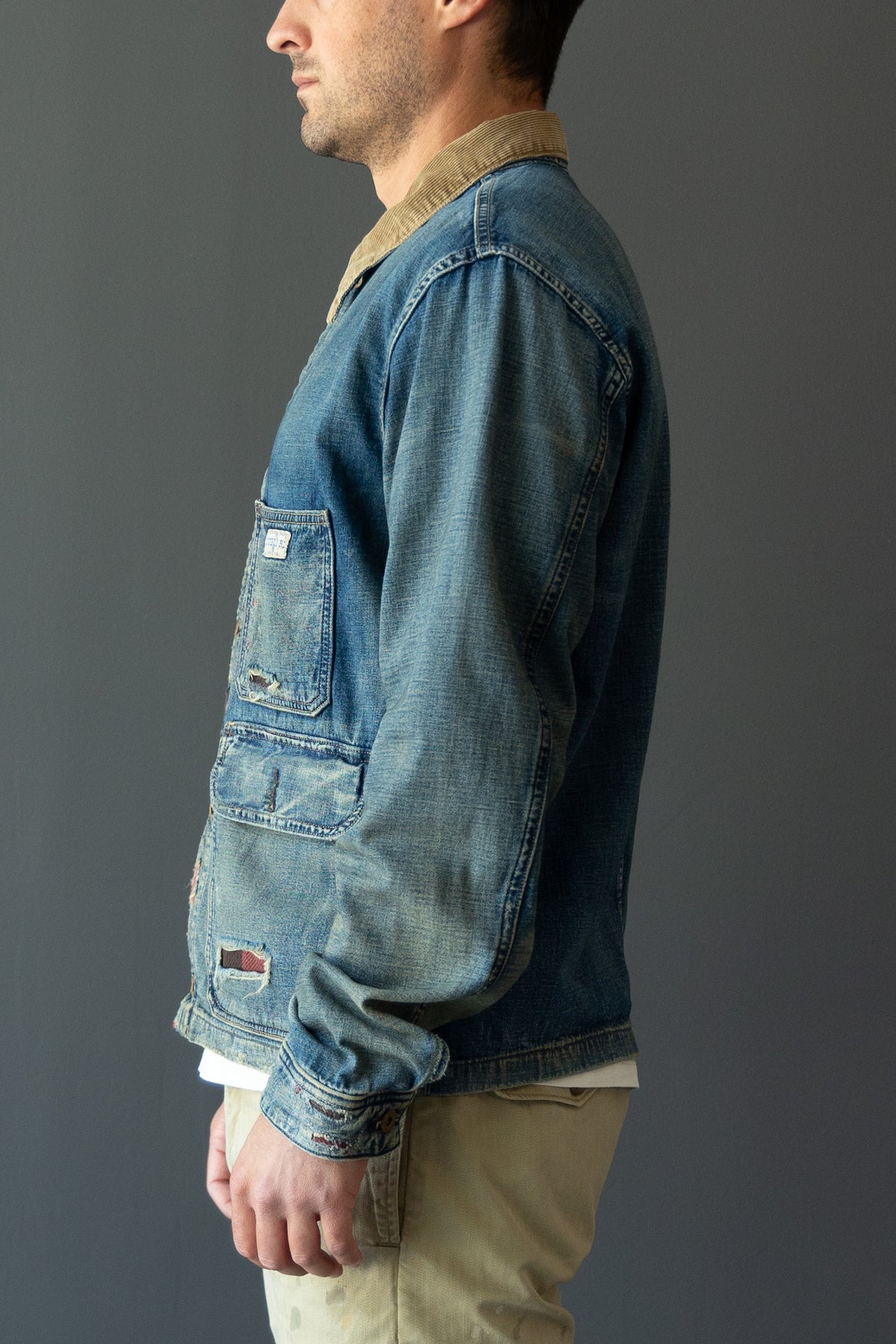RRL Indigo Cotton-Linen Denim Work Jacket | Repaired Campton Wash