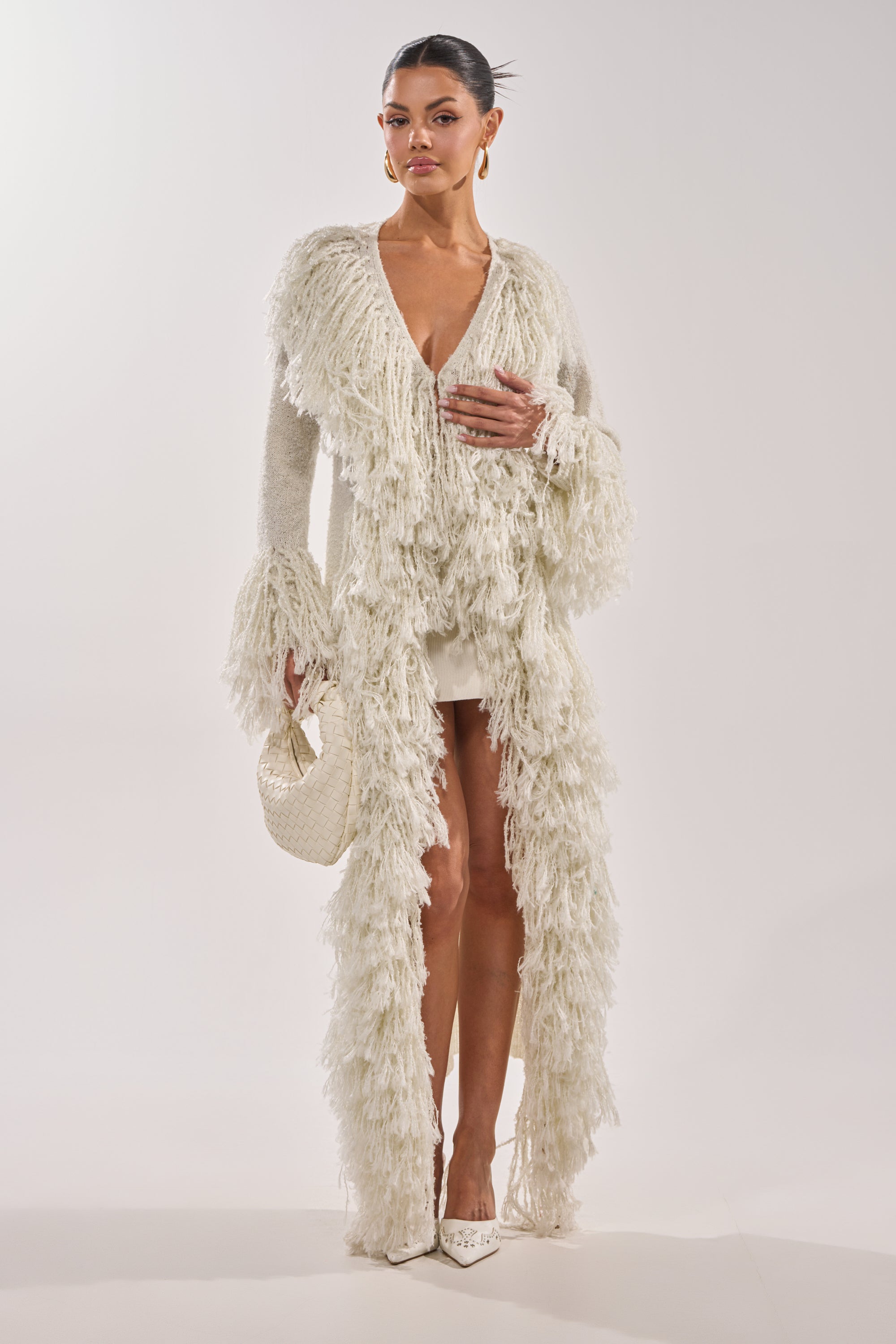 BURRR IT'S COLD OUTSIDE FRINGE OVERSIZED SWEATER IN IVORY – AKIRA