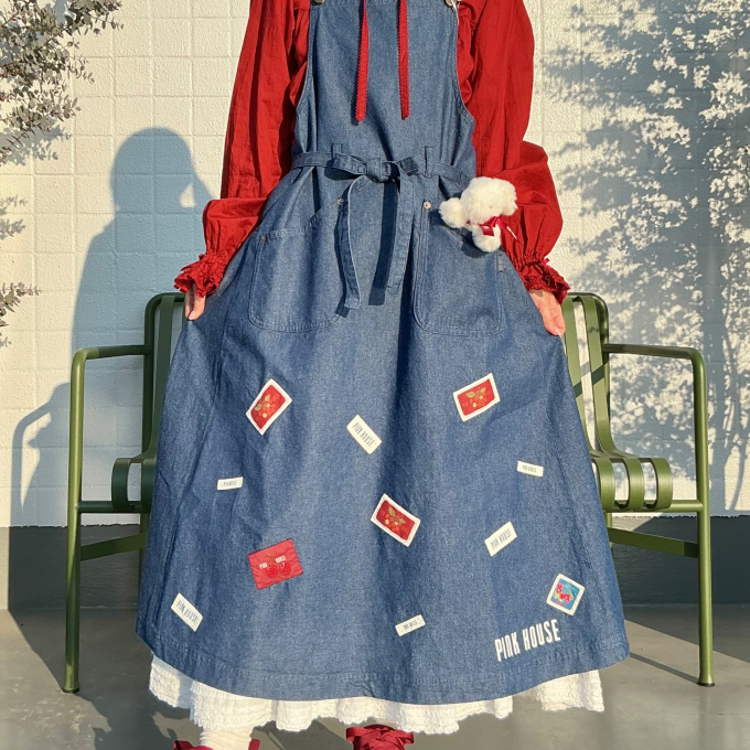 ネームワッペン使いデニムサロペットワンピース *〜【電話注文可