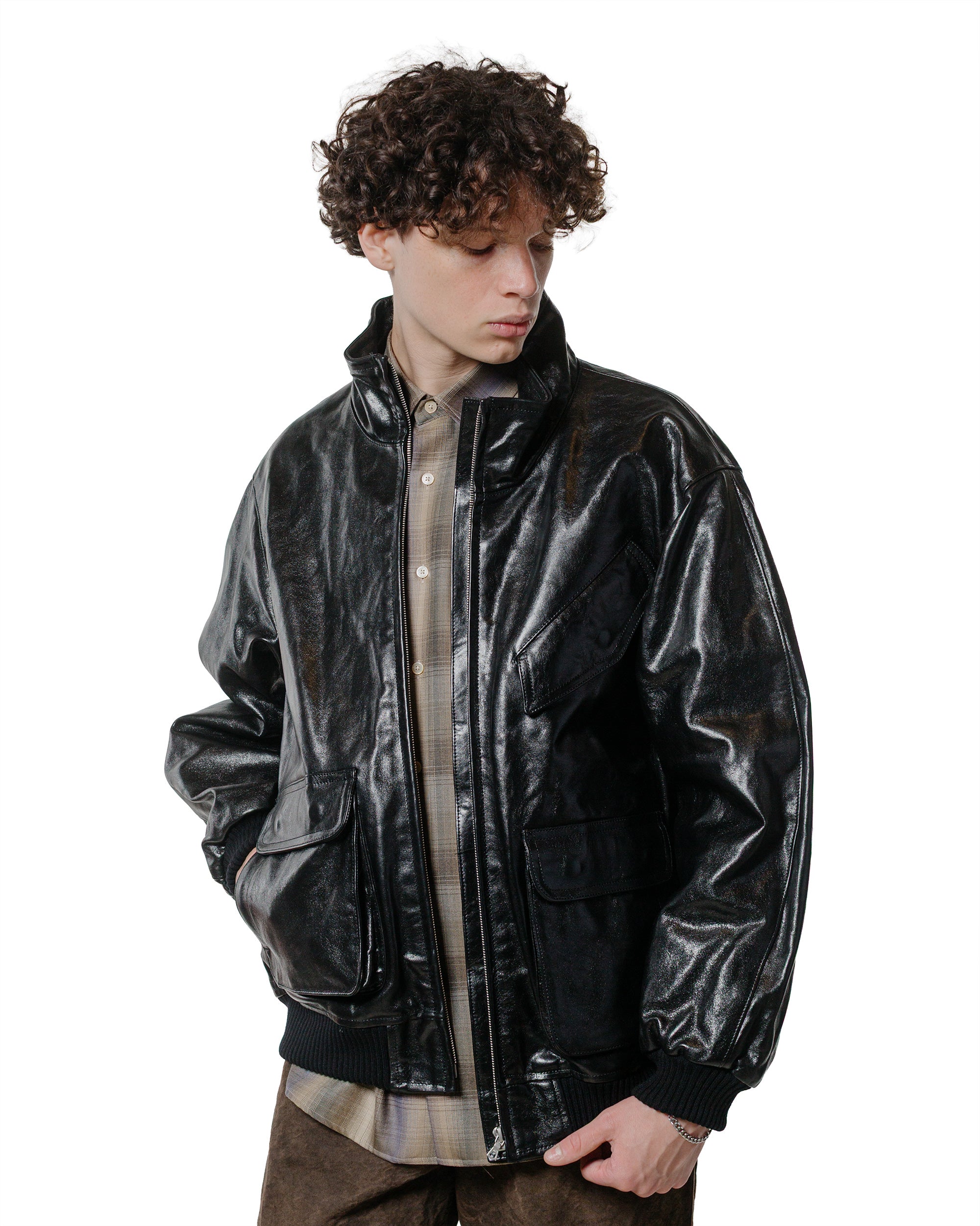 Auralee Lamb Leather Zip Blouson Black