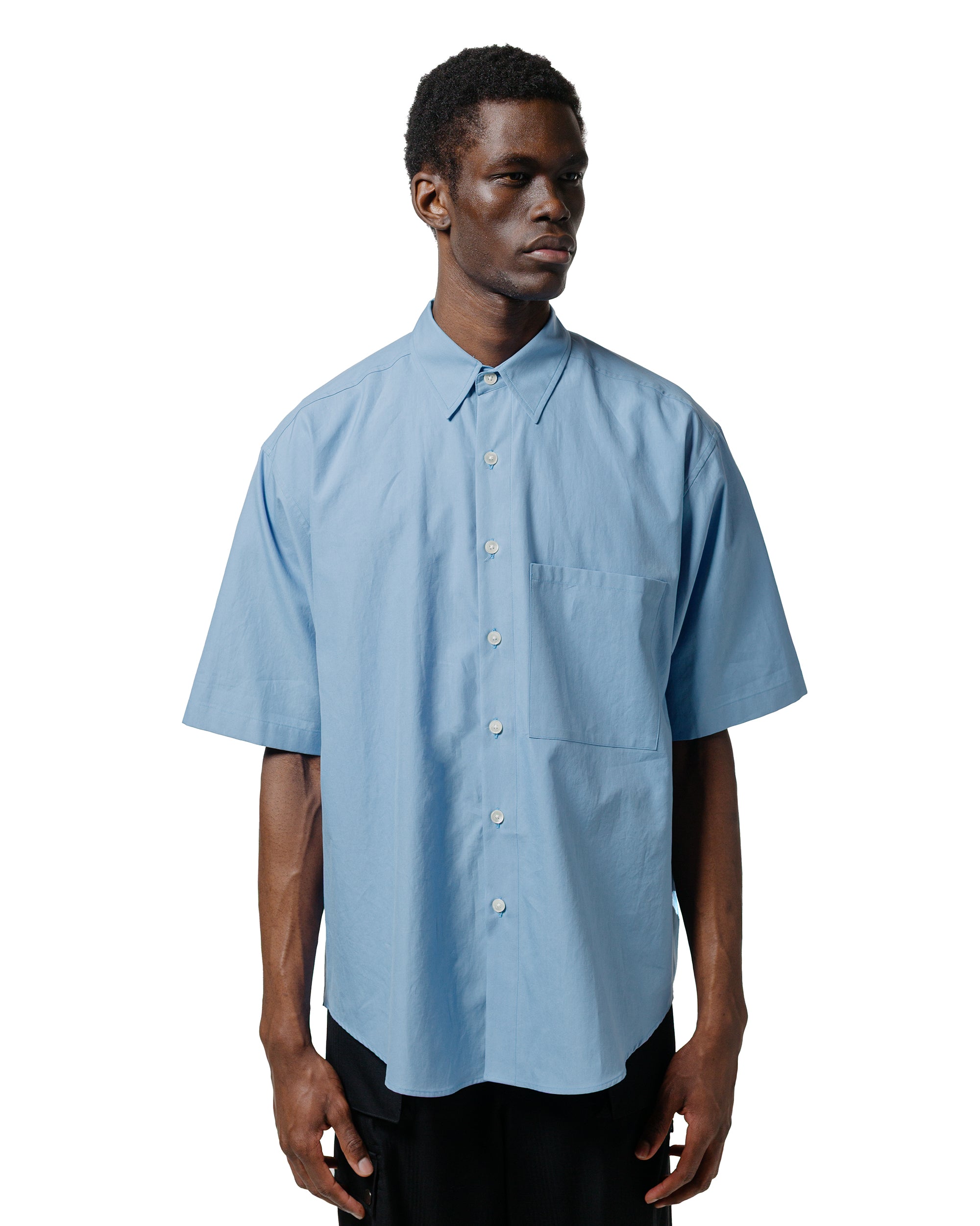 Auralee Washed Finx Twill Big Half Sleeved Shirt Sax Blue