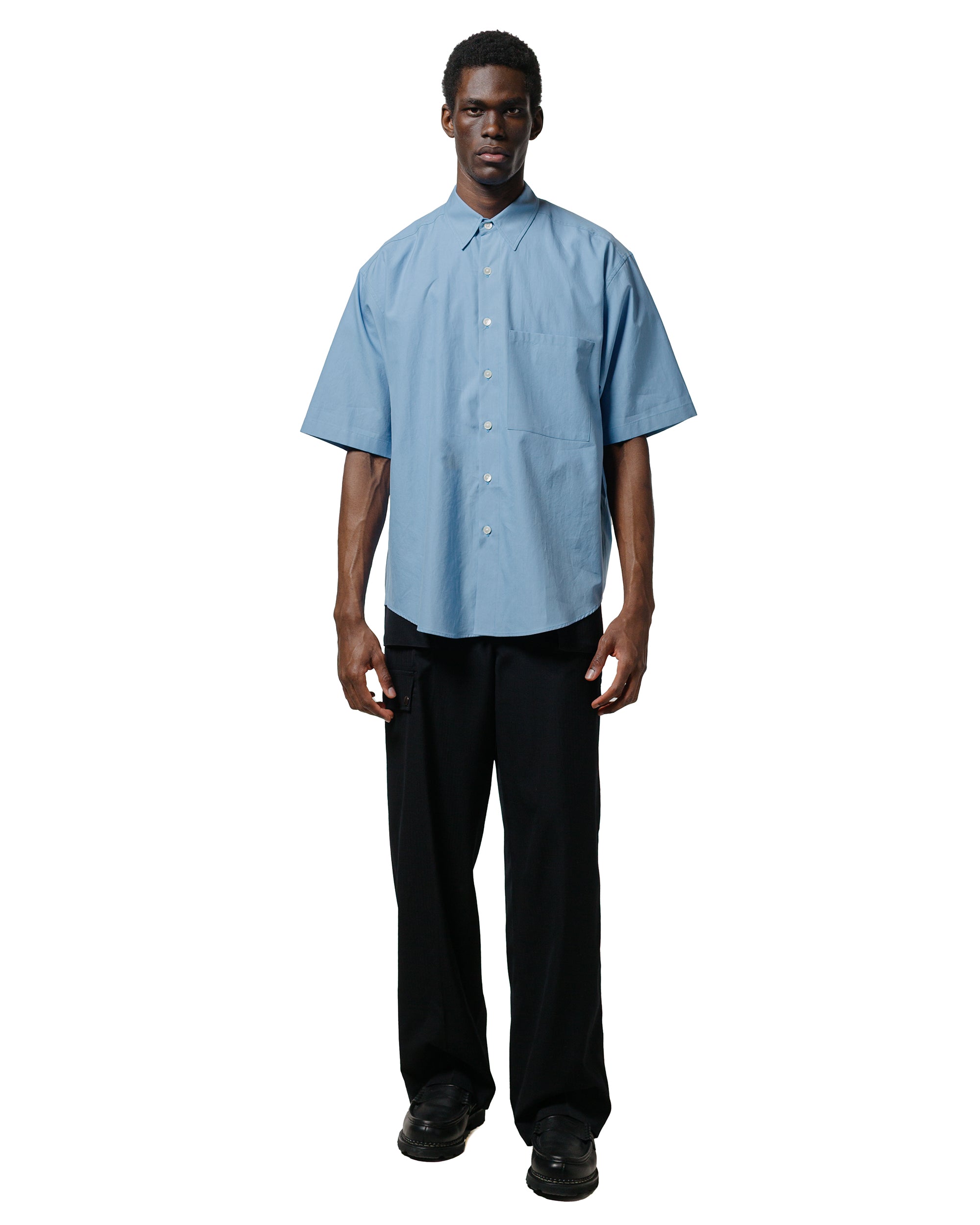 Auralee Washed Finx Twill Big Half Sleeved Shirt Sax Blue