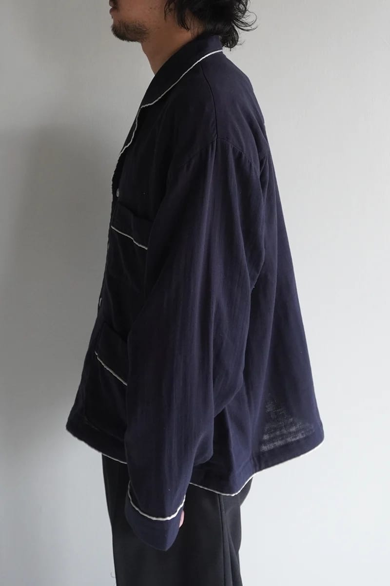 ANCELLM - DOUBLEGAUZE PAJAMA SHIRT / NAVY