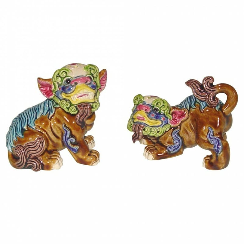 鹿港窯禮品館│交趾陶悠閒小對獅