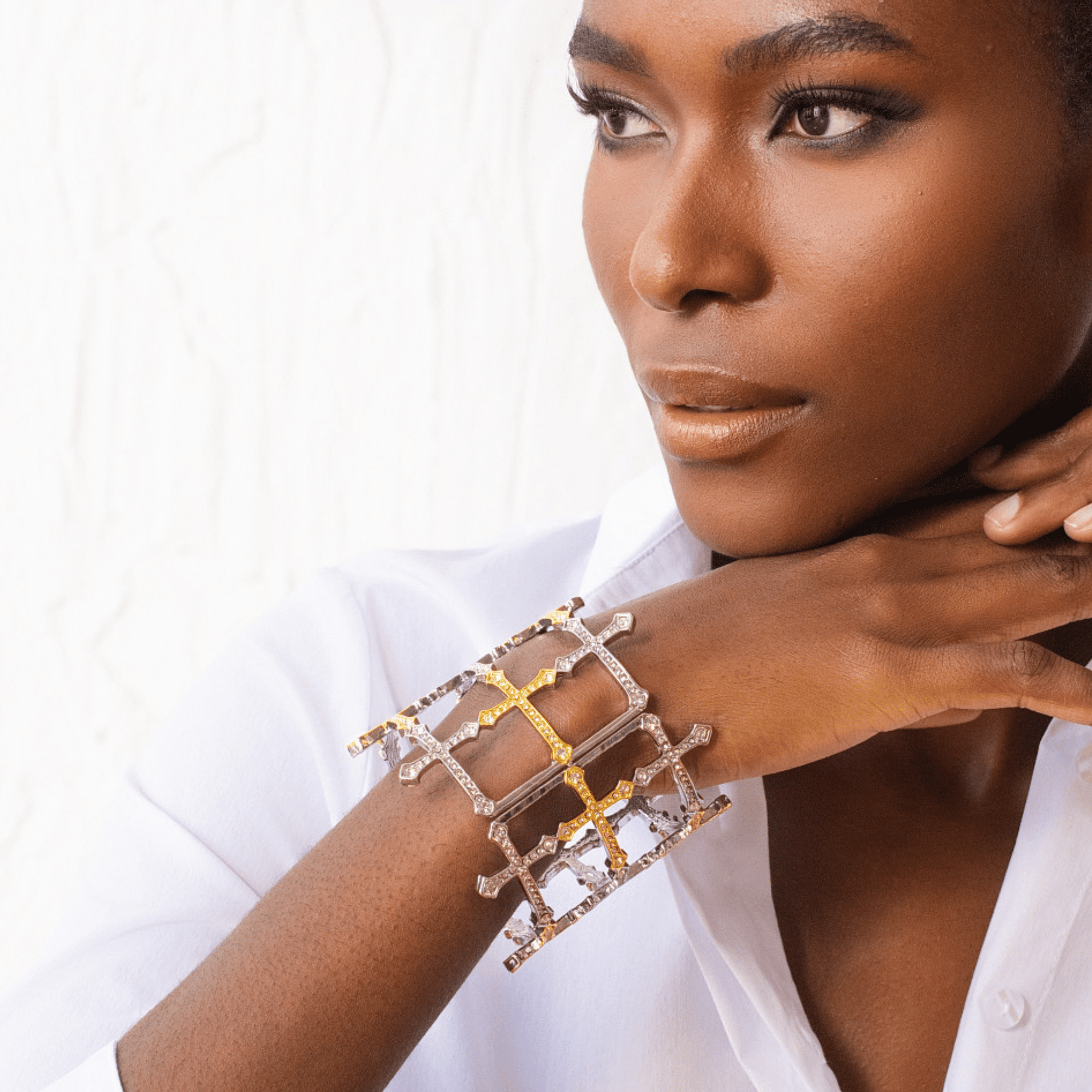 Trinity 18K Cross Sparkling Cuff | Sassy Jones