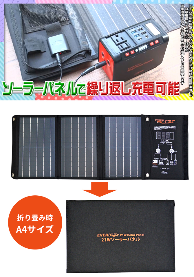 エバーブライト® メガパワーステーション+21Wソーラーパネル／24,000