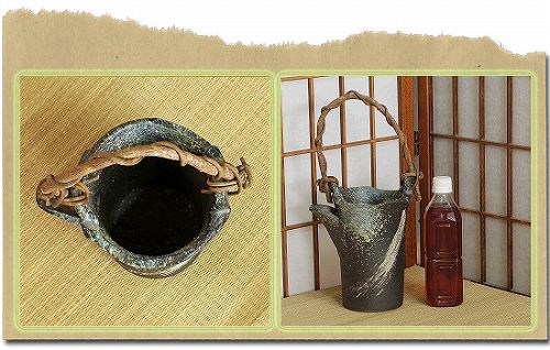 信楽焼 花器 ツル付 刷毛目 土瓶型 在庫数限り 陶器 花瓶 生け花 和風