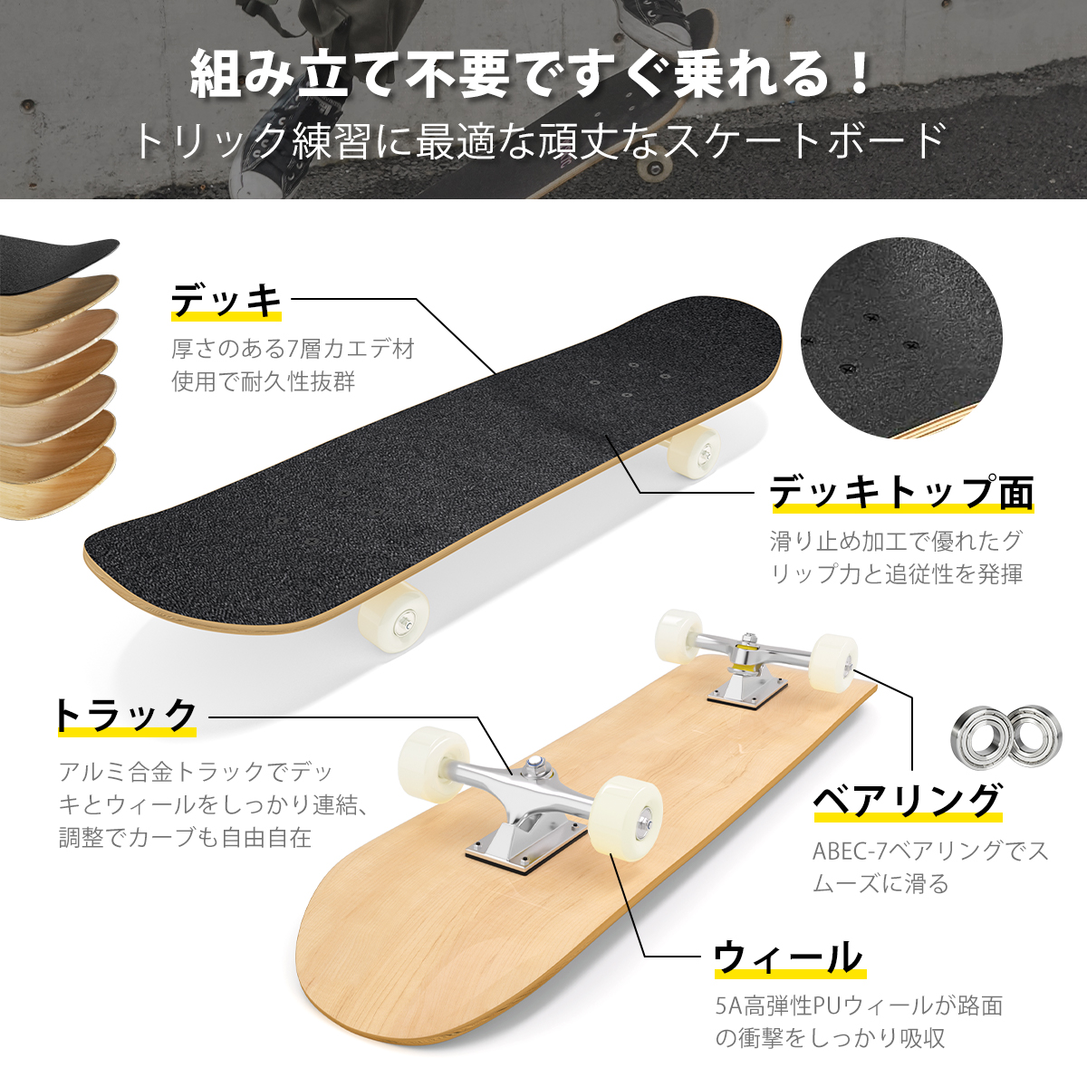 スケートボード ブランク コンプリート スケボー 無地 デッキ ブランク