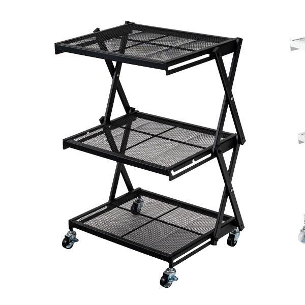 東谷 折りたたみラック キャスター付き 棚 シェルフ 高さ調節 ワゴン