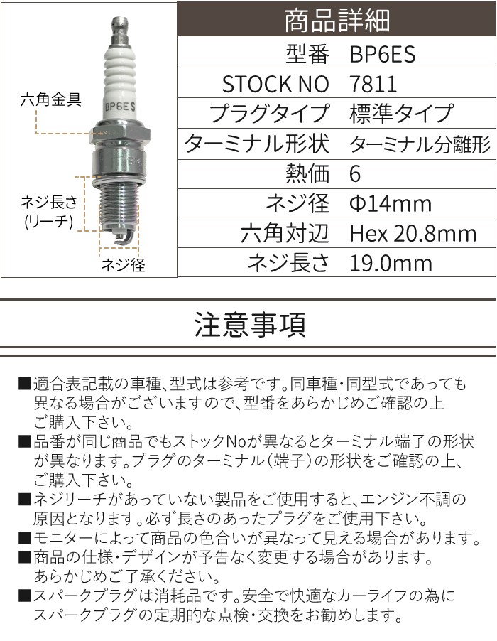NGK スパークプラグ BP6ES 分離型 7811 1本 バイク プラグ 点火プラグ